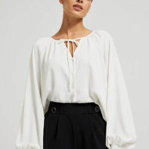 18c4d1b8eb283ed0b1b50b7198644aca09393d82 Koszula z bufiastymi rękawami i wiązanym dekoltem biała