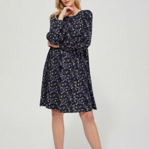 Rozkloszowana sukienka z nadrukiem granatowa
