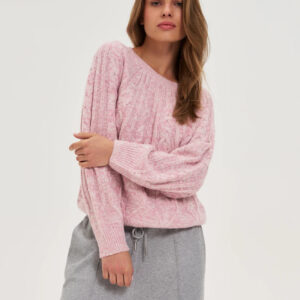 Sweter z ozdobnym splotem różowy