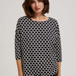 Bluzka z geometrycznym wzorem biało granatowa