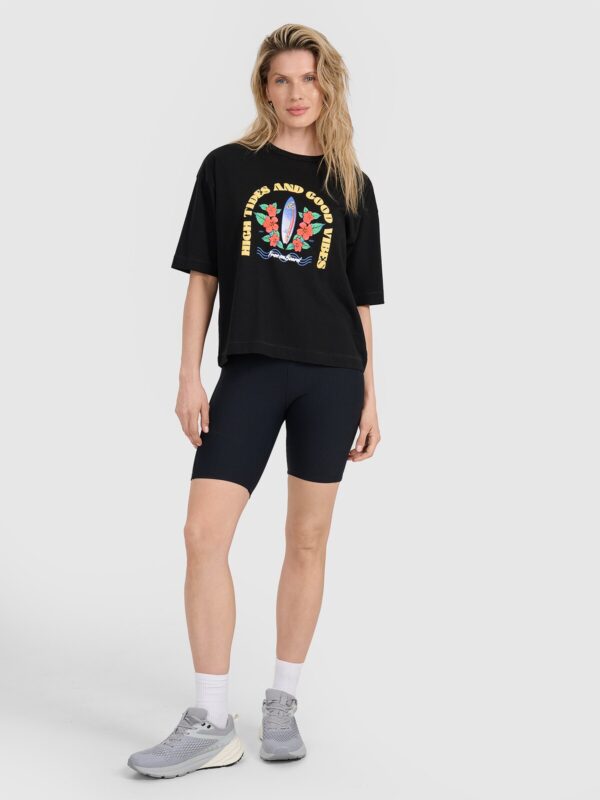 4F T-shirt oversize z nadrukiem damski - czarny