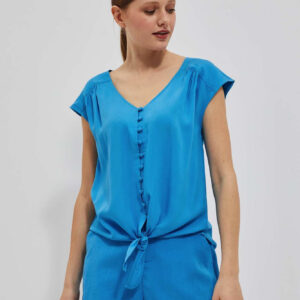 Koszulowa bluzka z wiązaniem lazurowa