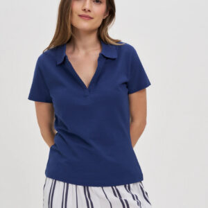 Bawełniana bluzka z kołnierzykiem granatowa