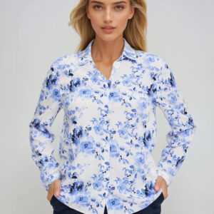 Wiskozowa koszula w kwiaty niebieska