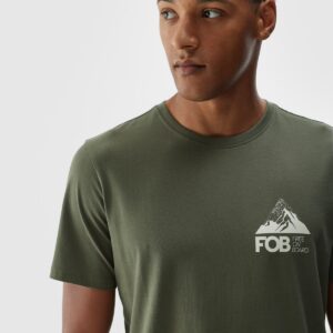 4F T-shirt regular z nadrukiem męski - oliwkowy/khaki