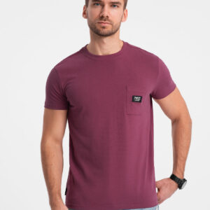 T-shirt męski bawełniany z kieszonką - ciemnoróżowy V5