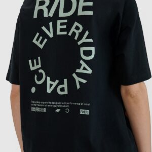 4F T-shirt oversize z nadrukiem damski - czarny