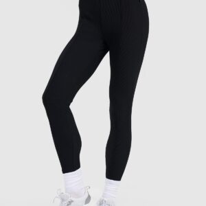 4F Legginsy z prążkowanej dzianiny damskie - czarne