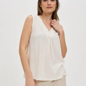 Top z dekoltem w serek ecru