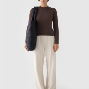 4F Longsleeve slim z prążkowanej dzianiny z modalem damski - brązowy