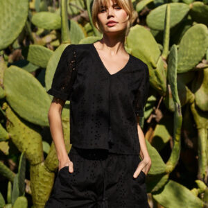 Bawełniana koszula z bufiastymi rękawami czarna