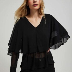 Koszula z falbanami i dekoltem w serek czarna