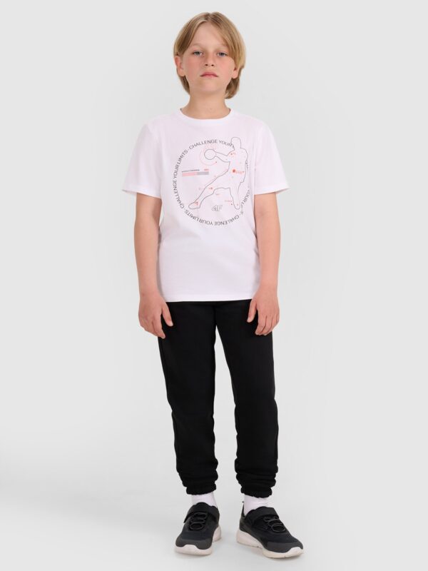2086eac8226a4279af66f2a46abdd1d915d4fa71 4F T-shirt regular z nadrukiem chłopięcy - biały 134 (8-9 lat)