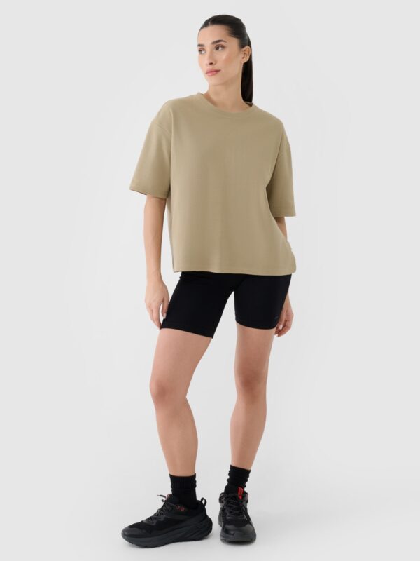 20de6cb50b068eea33f7b41af60f386e086697ea 4F T-shirt regular z waflowej dzianiny damski - beżowy