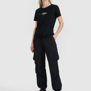 4F T-shirt regular z nadrukiem damski - czarny