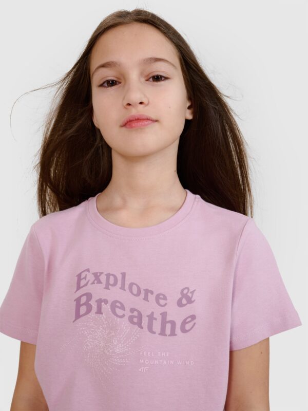 4F T-shirt regular z nadrukiem dziewczęcy - fioletowy 164 (13-14 lat)