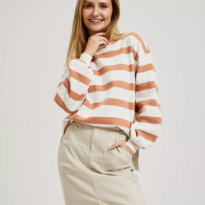 Bluza w paski z bufiastymi rękawami brązowa