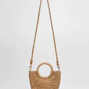 Pleciona torebka z okrągłym uchwytem beżowa