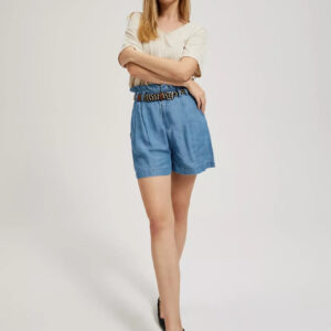 Szorty z marszczeniem w talii i paskiem niebieskie