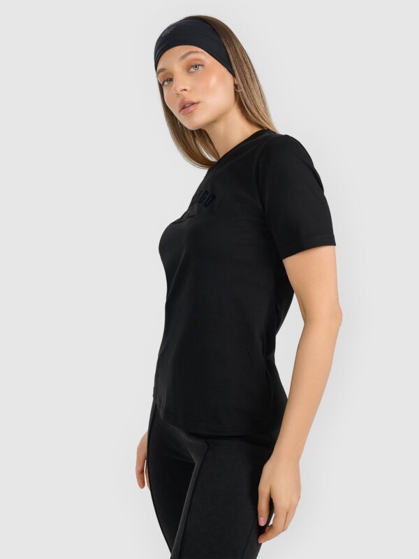 4F T-shirt regular z nadrukiem damski - czarny