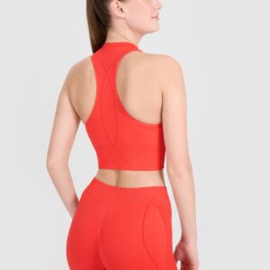 4F Crop-top treningowy slim bezszwowy damski - czerwony