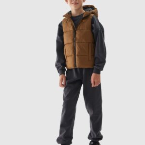 4F Bezrękawnik puchowy pikowany z kapturem chłopięcy - brązowy 146 (10-11 lat)