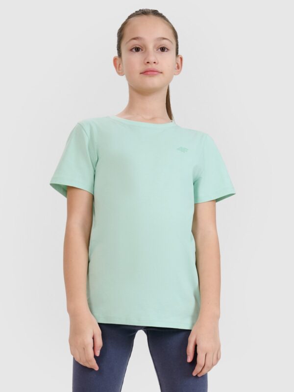 4F T-shirt regular gładki dziewczęcy - turkusowy 158 (12-13 lat)