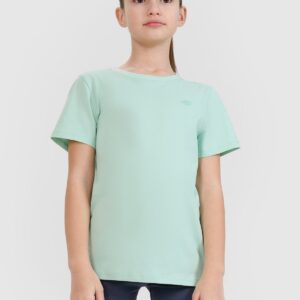 25498ce252a18b6837c1379af3e9b89eae164d47 4F T-shirt regular gładki dziewczęcy - turkusowy 158 (12-13 lat)