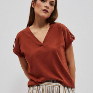 Bluzka z dekoltem w serek brązowa