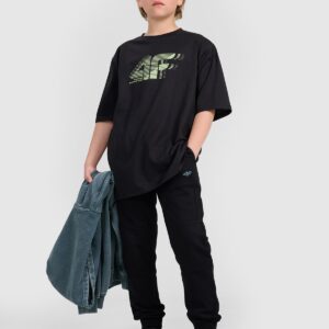 25cf2dd162684676004d2751d82e8674db0d9923 4F T-shirt oversize z nadrukiem chłopięcy - czarny 140 (9-10 lat)