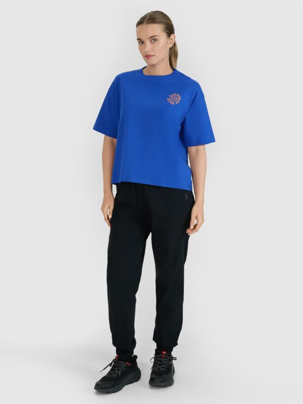 26866b521f0bc461bee4cab0e45d541a8cd87c78 4F T-shirt oversize z nadrukiem damski - niebieski