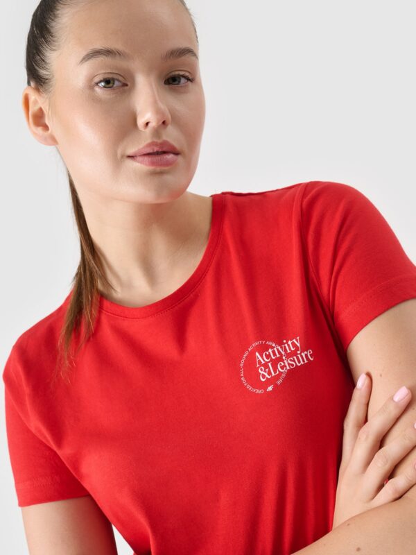 4F T-shirt slim z nadrukiem damski - czerwony