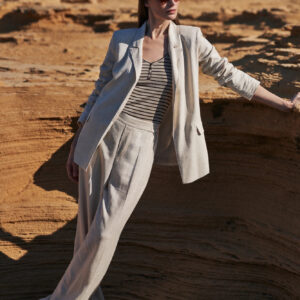 27223170b37f590ce39ac55876c5d5199326501c Lniane spodnie z szerokimi nogawkami beżowe