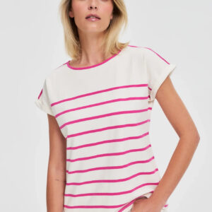 Bawełniana bluzka w paski fuksjowa