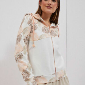 Bluza z kapturem i nadrukiem liści perłowa