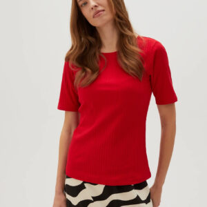 Dopasowana bluzka z prążkowanego materiału czerwona