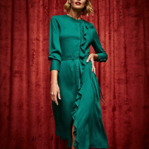 Sukienka midi z falbaną szmaragdowa