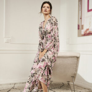 Sukienka maxi z kwiatowym wzorem szara