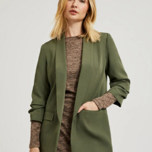 Gładka marynarka z marszczonymi rękawami 3/4 oliwkowa