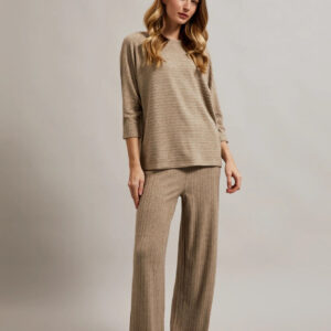 2af5d44be86edcdc2b33529de5a8de748dd64ea4 Prążkowane spodnie z metaliczną nitką beżowe