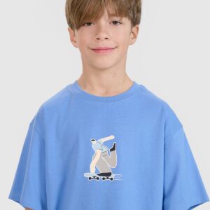 4F T-shirt oversize z nadrukiem chłopięcy - niebieski 164 (13-14 lat)