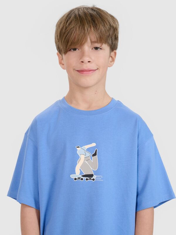 2b0d82c74ebdfd25f2a7bf8be0324939a236373d 4F T-shirt oversize z nadrukiem chłopięcy - niebieski 164 (13-14 lat)