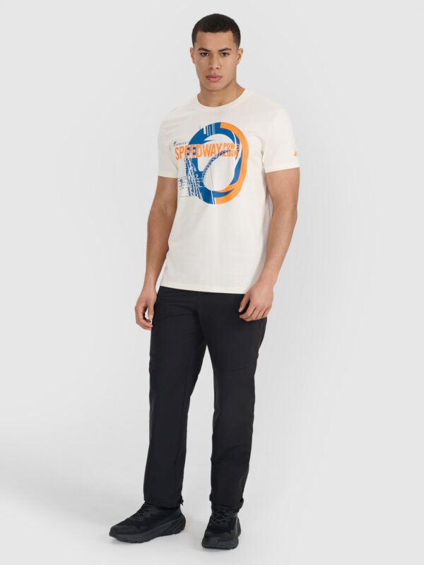 4F T-shirt regular z nadrukiem męski - beżowy