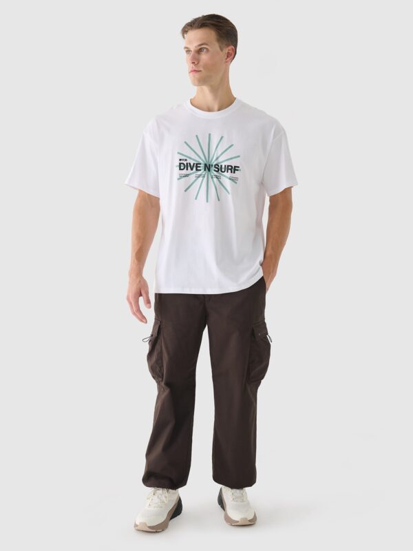 4F T-shirt regular z nadrukiem męski - biały