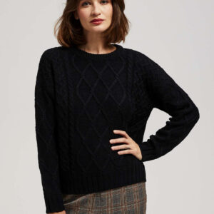 Sweter z ozdobnym splotem długimi rękawami czarny