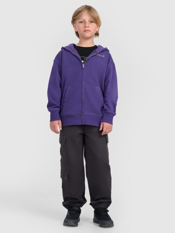 2d6ff4d1ebcc65646df4cda35cee69bd0978e1b7 4F Bluza dresowa rozpinana z kapturem chłopięca - fioletowa 158 (12-13 lat)