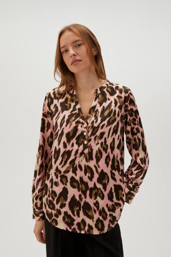 Koszula w panterkę z długimi rękawami beżowa