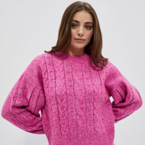 2dde1a35c3e294351cea5cfce2c40c5548b45aa7 Sweter w warkoczowy splot fuksjowy