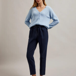 Spodnie z prostą nogawką i wiązaniem w pasie granatowe