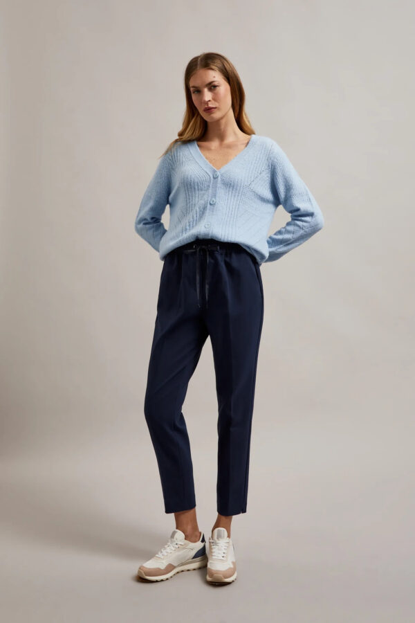 Spodnie z prostą nogawką i wiązaniem w pasie granatowe